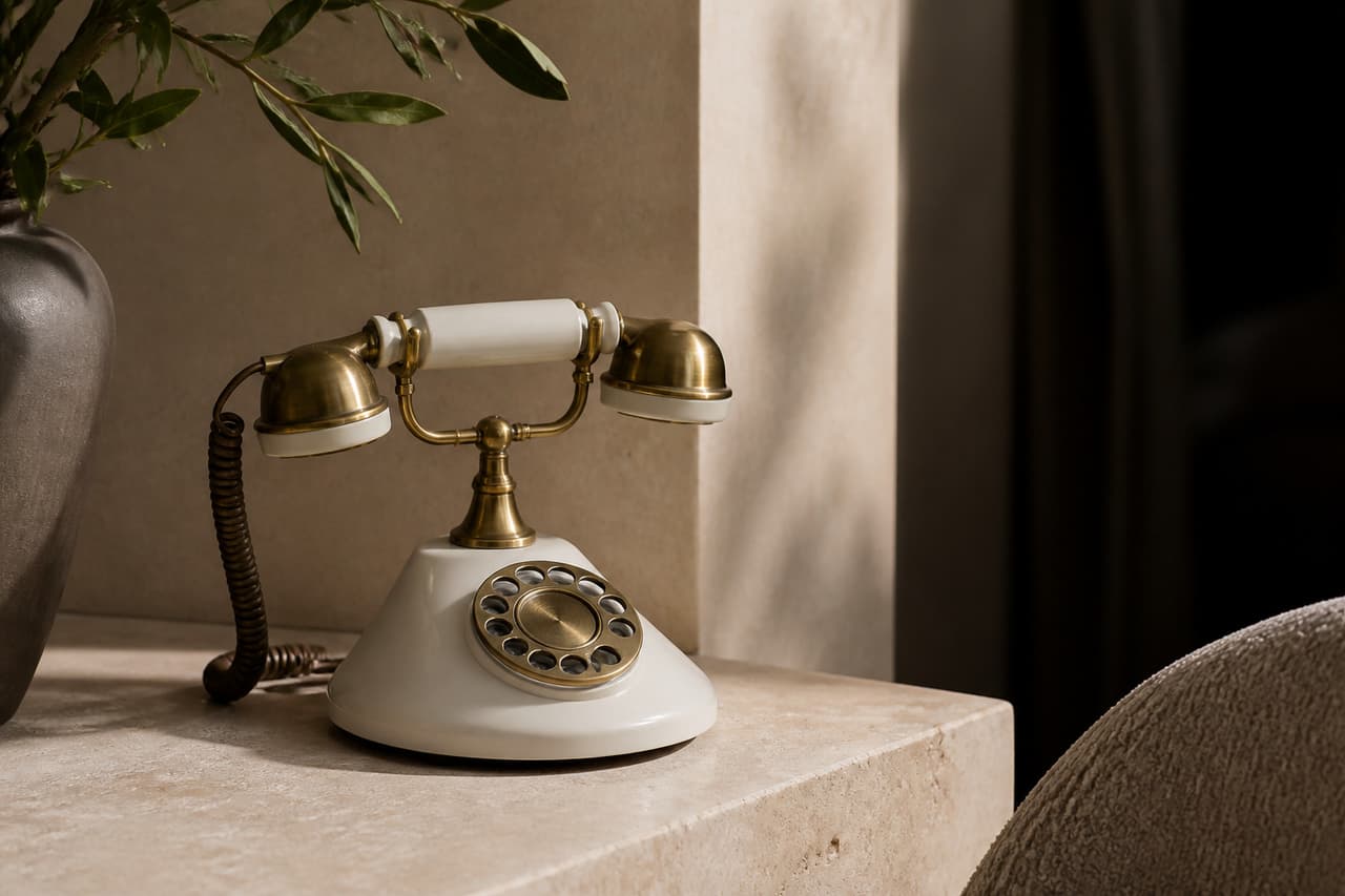 Teléfono en crema y latón — contacte LETTIA Luxury Villa